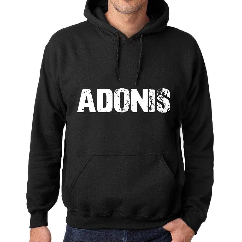 Men's Women's Unisex Printed Graphic Cotton Hoodie Soft Heavyweight Hooded Sweatshirt Pullover Popular Words ADONIS Deep Black