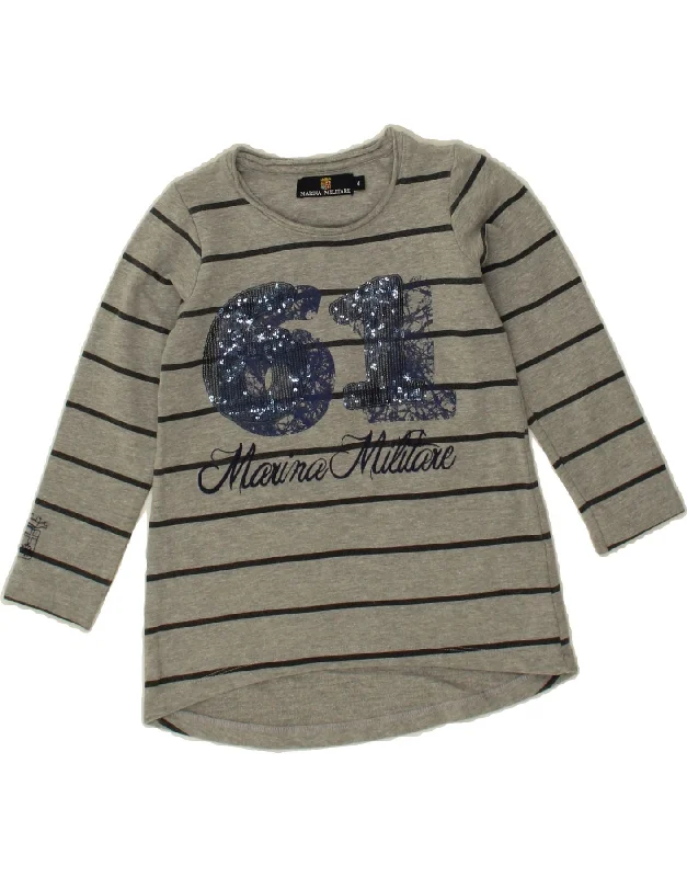 MARINA MILITARE Girls Graphic Top Long Sleeve 3-4 Years Grey Striped