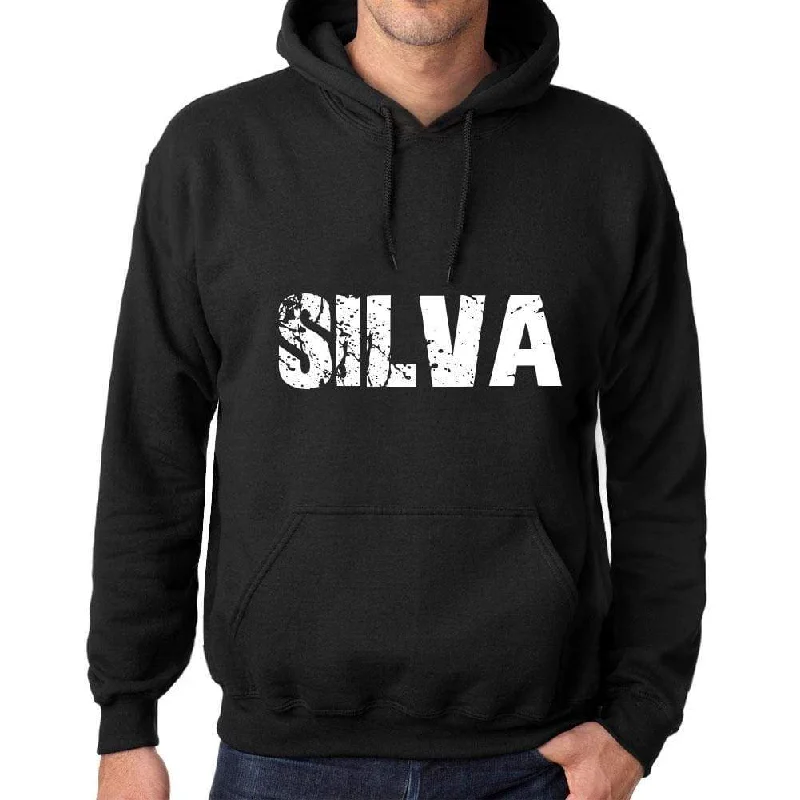 Men's Women's Unisex Printed Graphic Cotton Hoodie Soft Heavyweight Hooded Sweatshirt Pullover Popular Words SILVA Deep Black