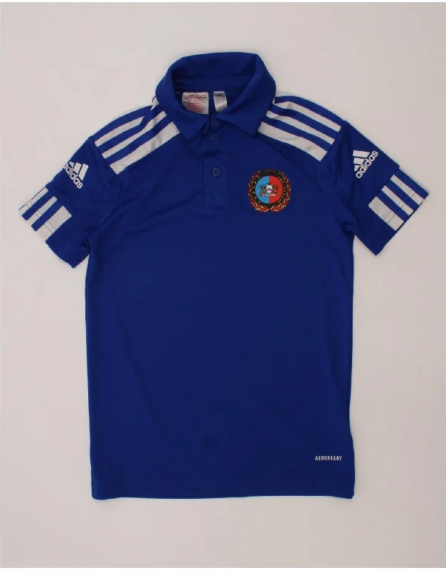 ADIDAS Boys Aeroready Graphic Polo Shirt 9-10 Years Blue Polyester