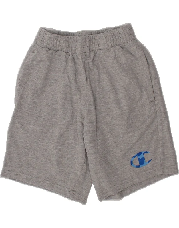 CHAMPION Boys Graphic Sport Shorts 7-8 Years Small Grey Cotton