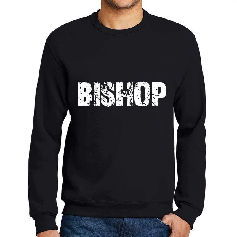 Men's Printed Graphic Sweatshirt Popular Words BISHOP Deep Black