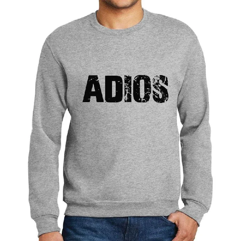 Men's Printed Graphic Sweatshirt Popular Words ADIOS Grey Marl