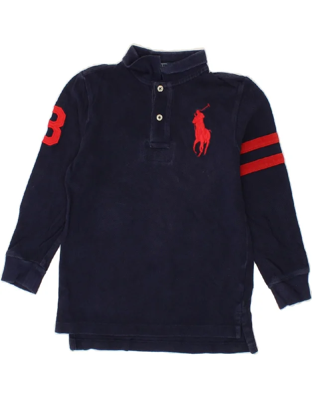 POLO RALPH LAUREN Boys Graphic Long Sleeve Polo Shirt 6-7 Years Navy Blue