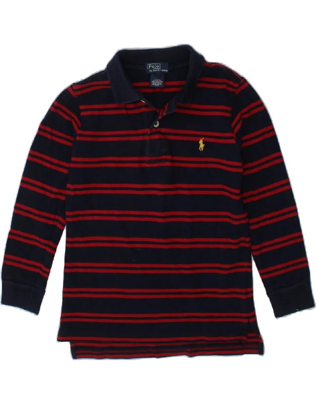 POLO RALPH LAUREN Boys Long Sleeve Polo Shirt 5-6 Years Navy Blue Striped