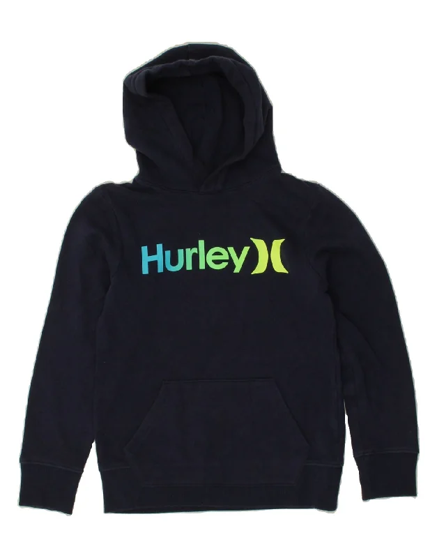 HURLEY Boys Graphic Hoodie Jumper 10-11 Years Medium  Navy Blue Cotton