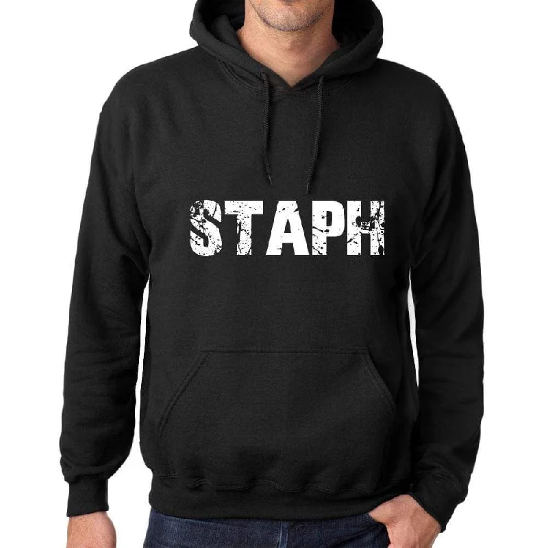 Men's Women's Unisex Printed Graphic Cotton Hoodie Soft Heavyweight Hooded Sweatshirt Pullover Popular Words STAPH Deep Black