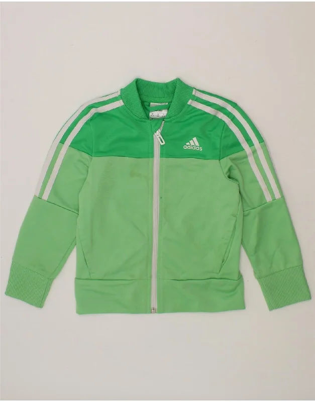 ADIDAS Girls Tracksuit Top Jacket 5-6 Years Green Polyester