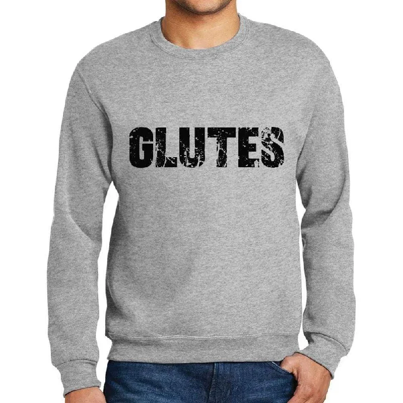 Men's Printed Graphic Sweatshirt Popular Words GLUTES Grey Marl