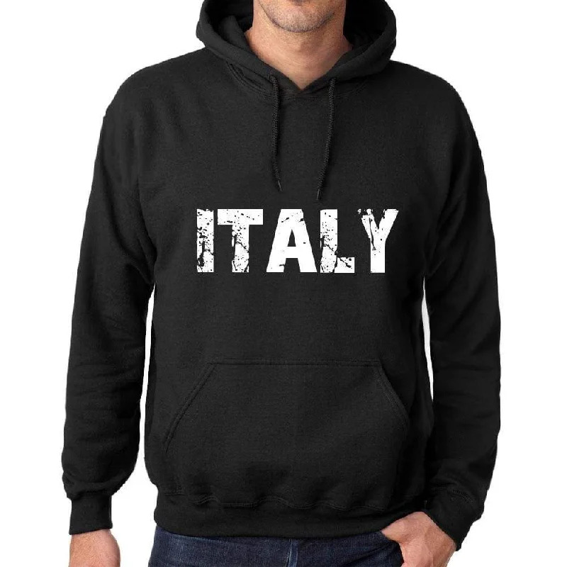 Men's Women's Unisex Printed Graphic Cotton Hoodie Soft Heavyweight Hooded Sweatshirt Pullover Popular Words ITALY Deep Black