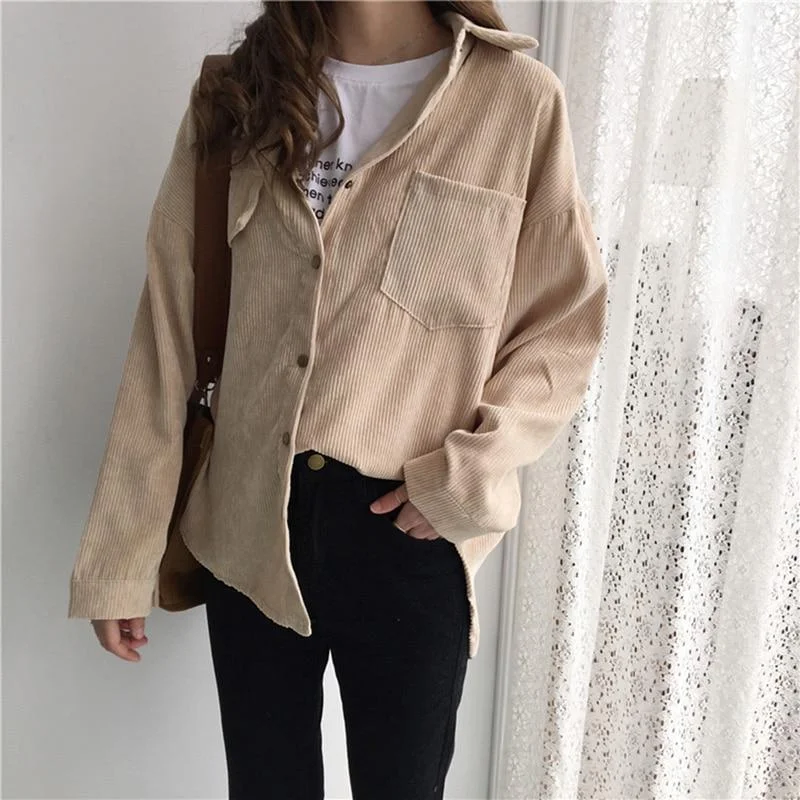 New Vintage Long Sleeve Shirts Spring and autumn Women Solid Batwing Sleeve Blouse Warm Corduroy blouses Women Tops