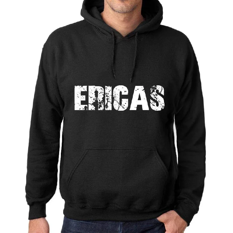 Men's Women's Unisex Printed Graphic Cotton Hoodie Soft Heavyweight Hooded Sweatshirt Pullover Popular Words ERICAS Deep Black