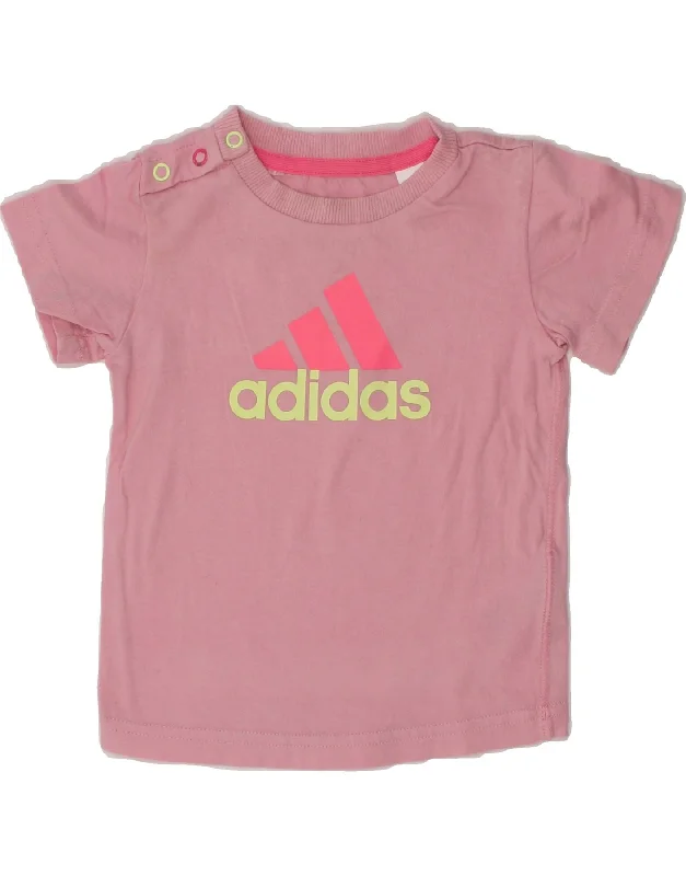 ADIDAS Baby Girls Graphic T-Shirt Top 6-9 Months Pink Cotton