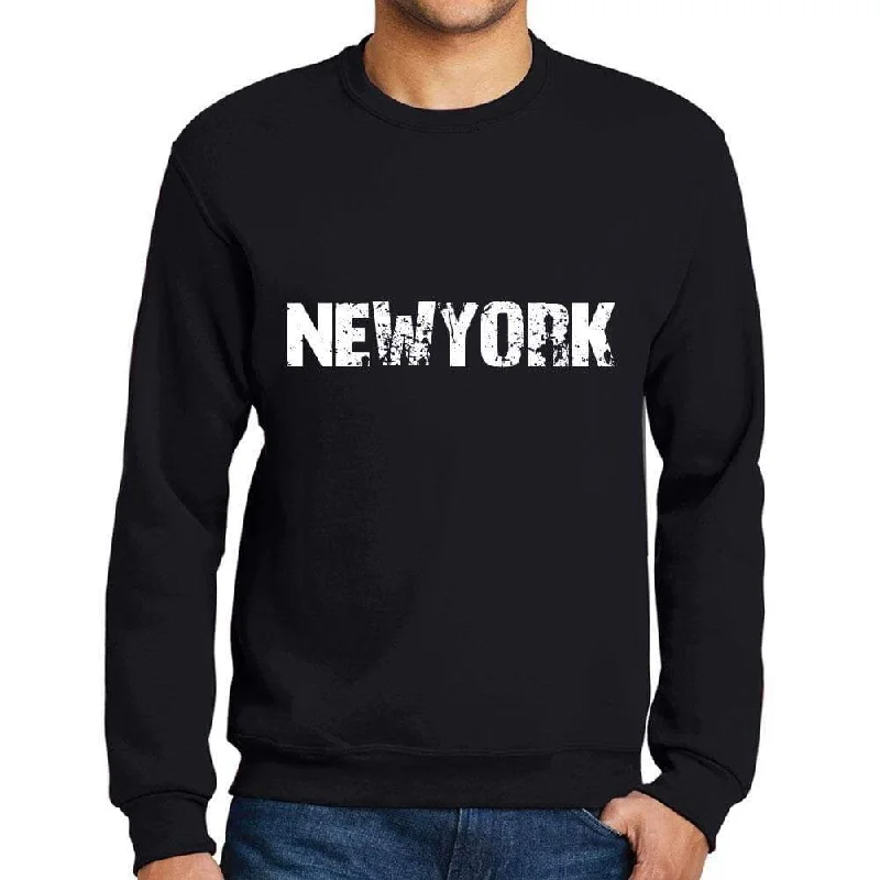 Men's Printed Graphic Sweatshirt Popular Words NEWYORK Deep Black