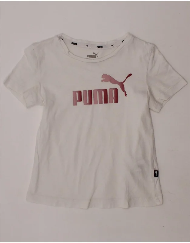 PUMA Girls Graphic T-Shirt Top 5-6 Years White Cotton