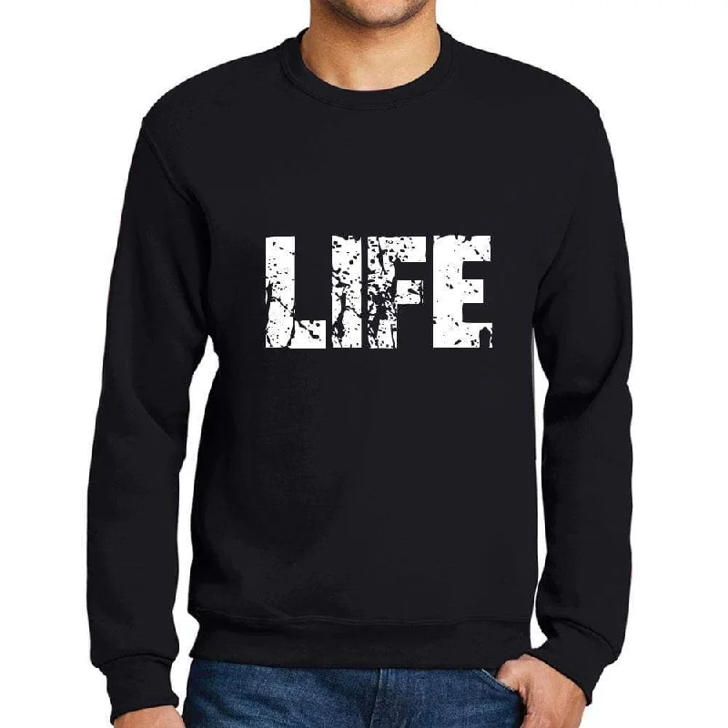 Men's Printed Graphic Sweatshirt Popular Words LIFE Deep Black