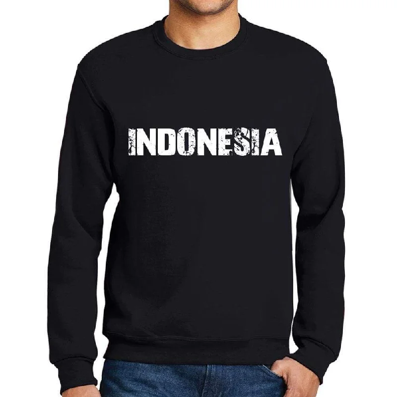 Men's Printed Graphic Sweatshirt Popular Words INDONESIA Deep Black