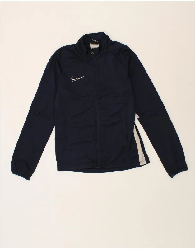 NIKE Boys Tracksuit Top Jacket 13-14 Years XL Navy Blue Colourblock