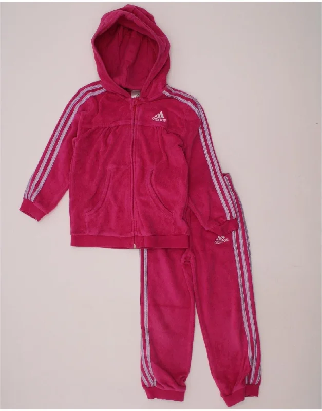 ADIDAS Girls Velvet Hooded Full Tracksuit 2-3 Years  Pink Cotton