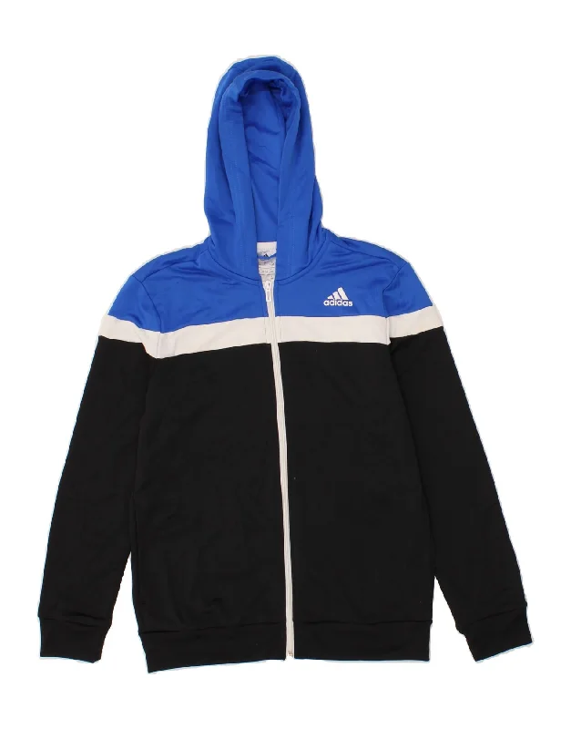 ADIDAS Boys Climalite Zip Hoodie Sweater 13-14 Years Black Colourblock