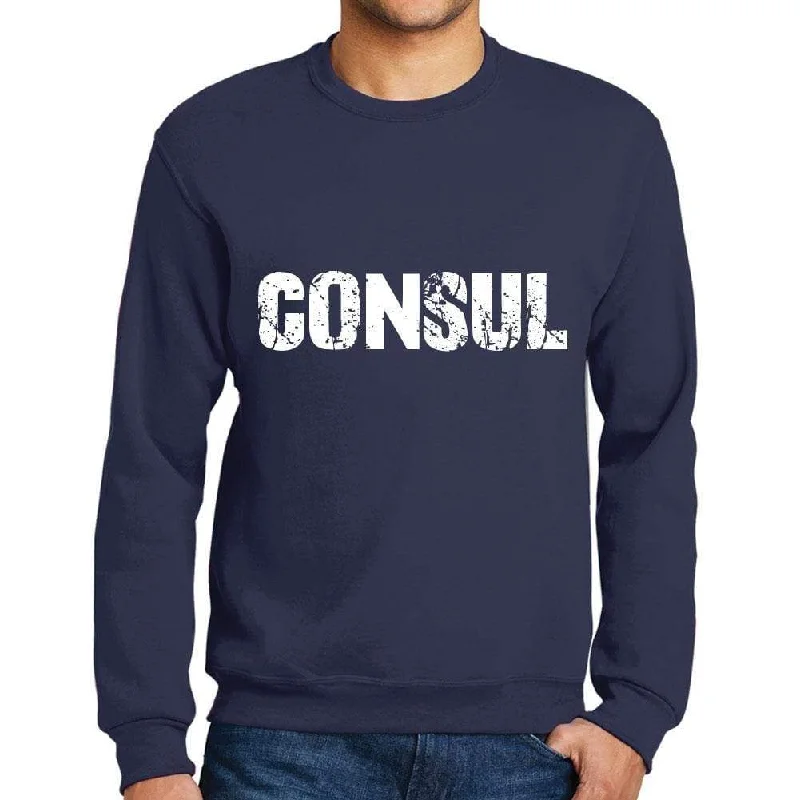 Men's Printed Graphic Sweatshirt Popular Words CONSUL French Navy