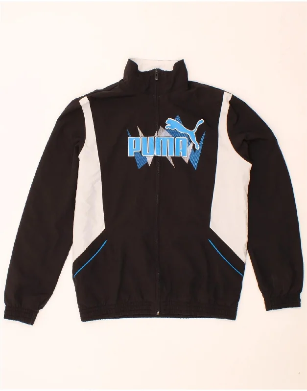 PUMA Boys Graphic Tracksuit Top Jacket 13-14 Years  Black Colourblock