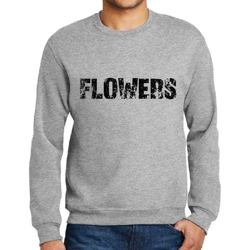 Men's Printed Graphic Sweatshirt Popular Words FLOWERS Grey Marl