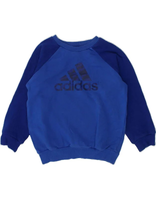 ADIDAS Boys Graphic Sweatshirt Jumper 3-4 Years Blue Colourblock Cotton