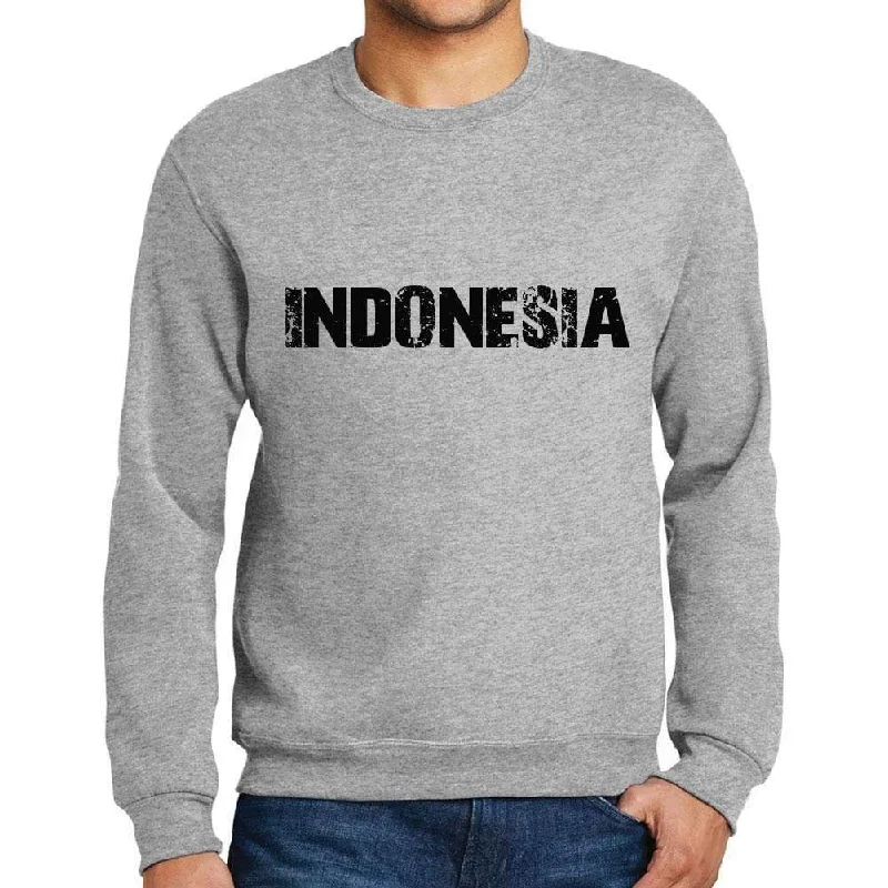 Men's Printed Graphic Sweatshirt Popular Words INDONESIA Grey Marl