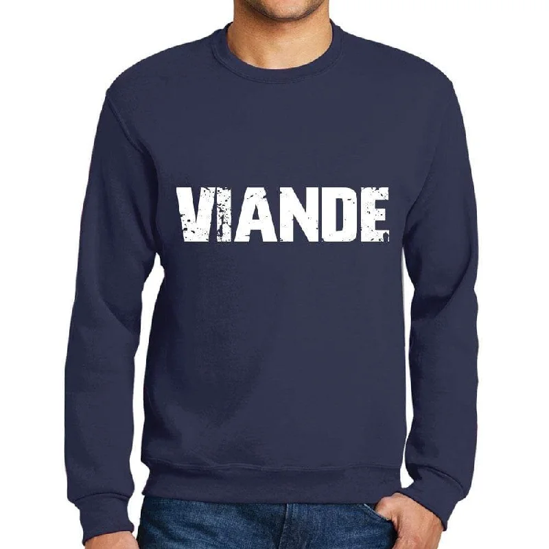 Men's Printed Graphic Sweatshirt Popular Words VIANDE French Navy