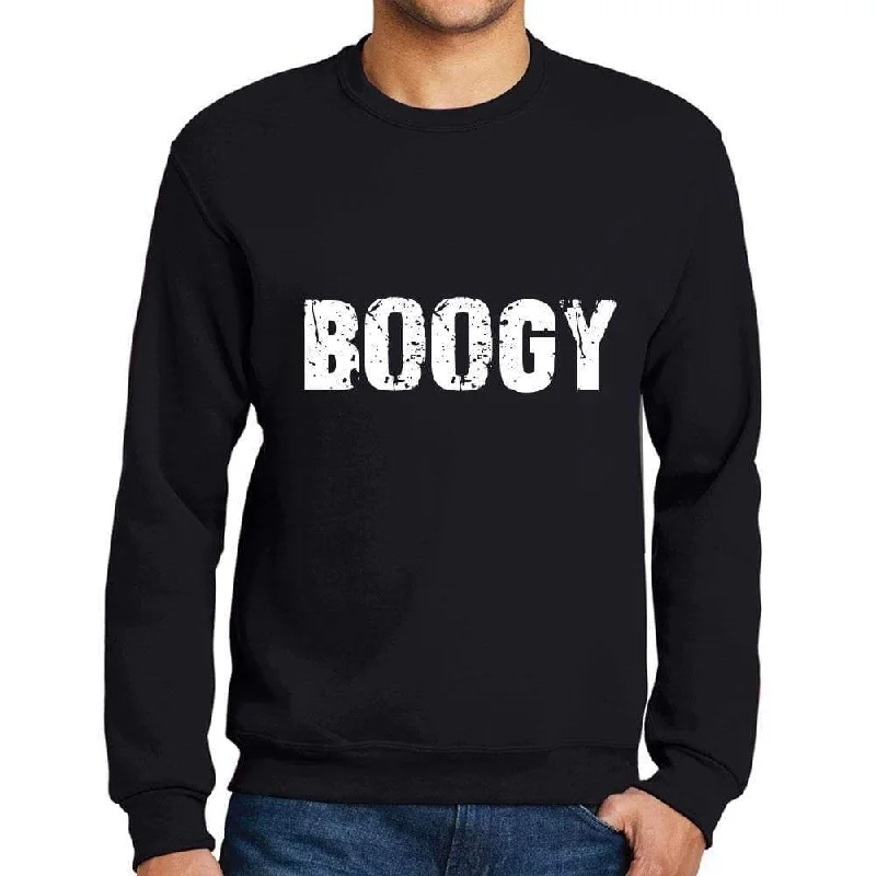 Men's Printed Graphic Sweatshirt Popular Words BOOGY Deep Black