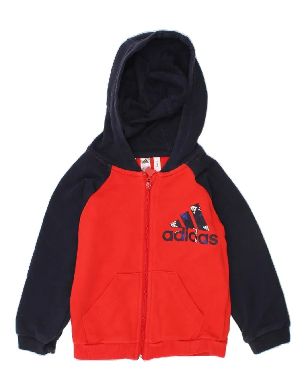 ADIDAS Baby Boys Graphic Zip Hoodie Sweater 12-18 Months Red Colourblock