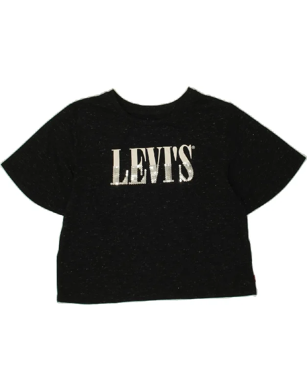 LEVI'S Girls Crop Graphic T-Shirt Top 13-14 Years  Black