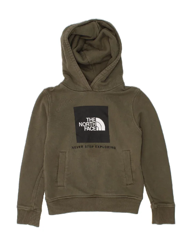 THE NORTH FACE Boys Graphic Hoodie Jumper 7-8 Years Small Khaki Cotton