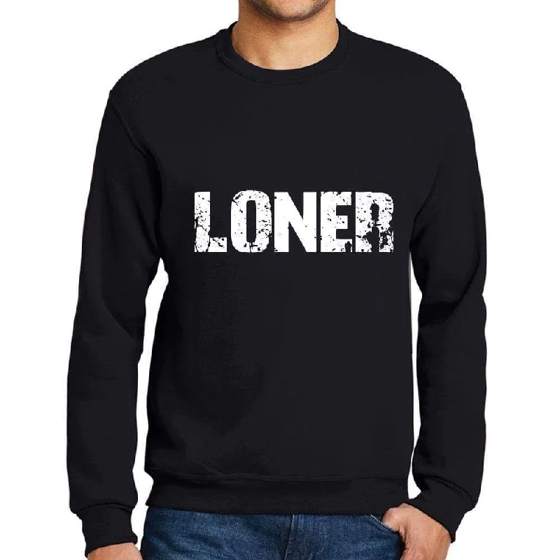 Men's Printed Graphic Sweatshirt Popular Words LONER Deep Black