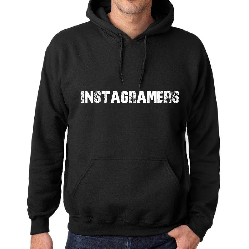 Men's Women's Unisex Printed Graphic Cotton Hoodie Soft Heavyweight Hooded Sweatshirt Pullover Popular Words INSTAGRAMERS Deep Black