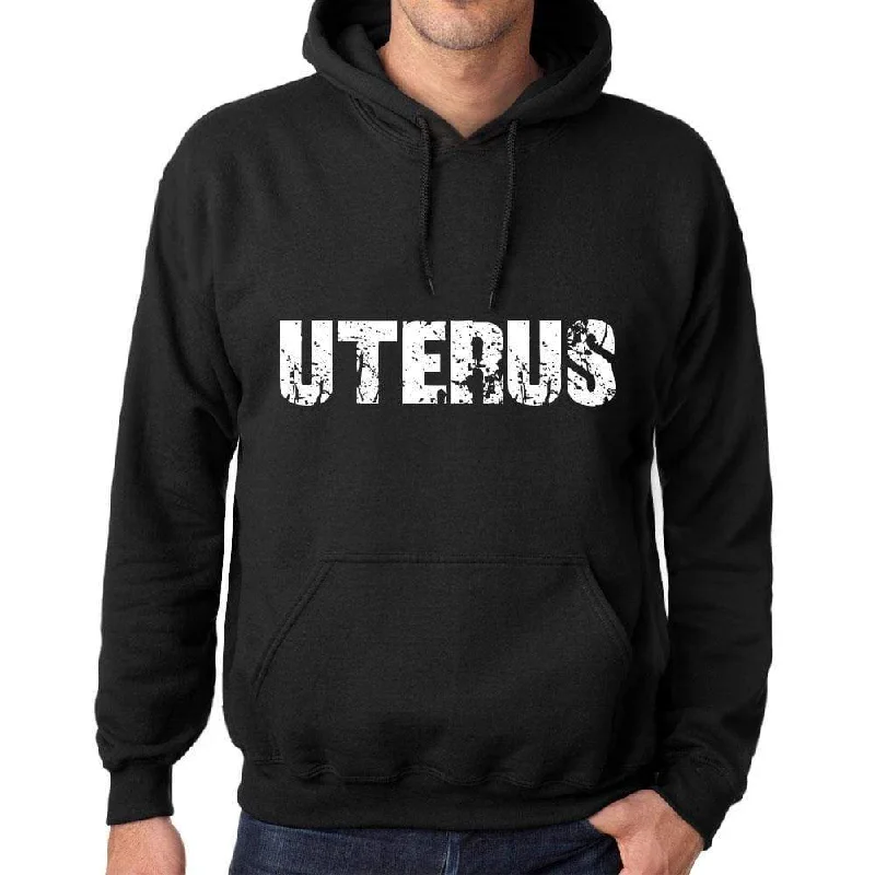 Men's Women's Unisex Printed Graphic Cotton Hoodie Soft Heavyweight Hooded Sweatshirt Pullover Popular Words UTERUS Deep Black