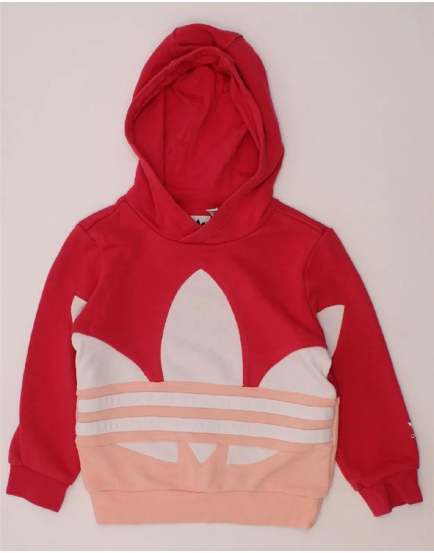 ADIDAS Girls Graphic Hoodie Jumper 5-6 Years Red Colourblock Cotton