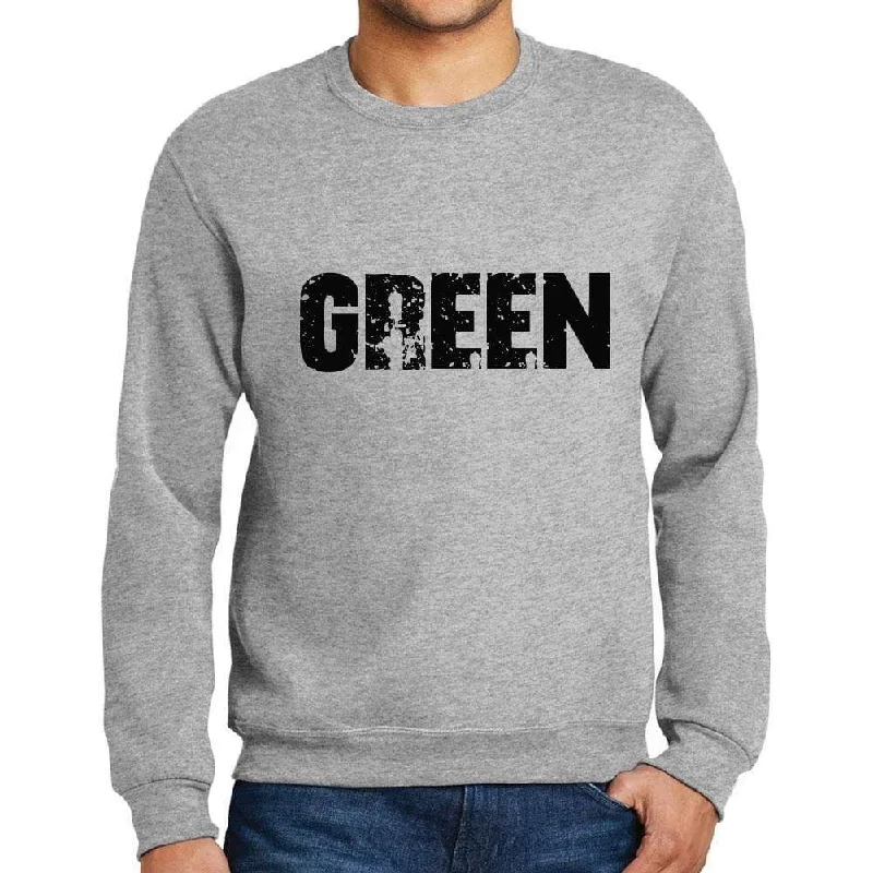 Men's Printed Graphic Sweatshirt Popular Words GREEN Grey Marl