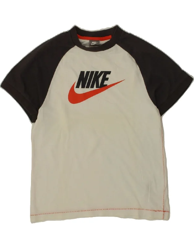 NIKE Boys Graphic T-Shirt Top 10-11 Years Medium  White Colourblock Cotton