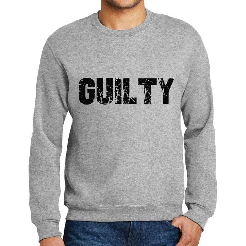 Men's Printed Graphic Sweatshirt Popular Words GUILTY Grey Marl