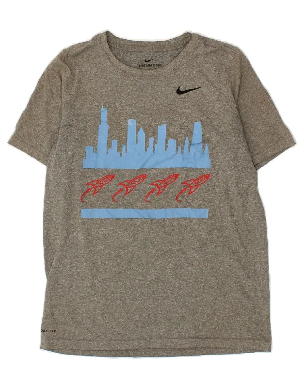 NIKE Boys Dri Fit Graphic T-Shirt Top 13-14 Years XL Grey Polyester