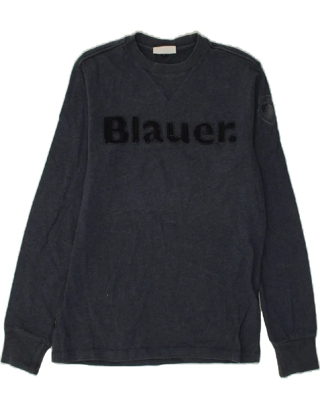 BLAUER Boys Graphic Top Long Sleeve 13-14 Years Navy Blue Cotton