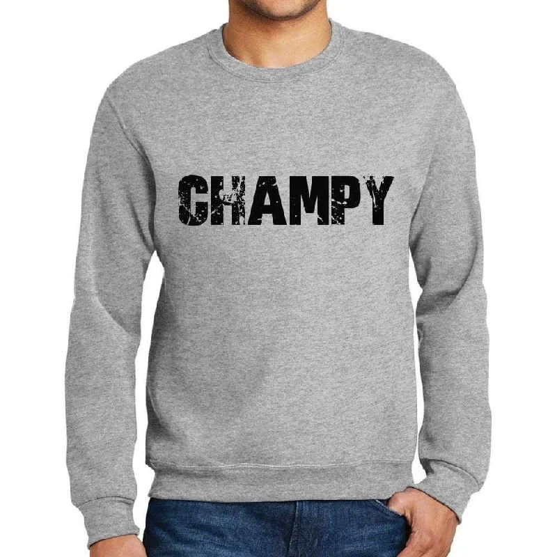 Men's Printed Graphic Sweatshirt Popular Words CHAMPY Grey Marl