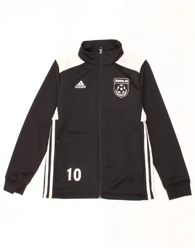 ADIDAS Boys Tracksuit Top Jacket 11-12 Years Black Colourblock Polyester