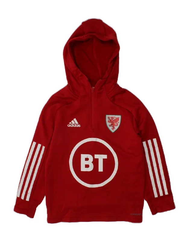 ADIDAS Boys Graphic Zip Neck Hoodie Jumper 5-6 Years Red Polyester