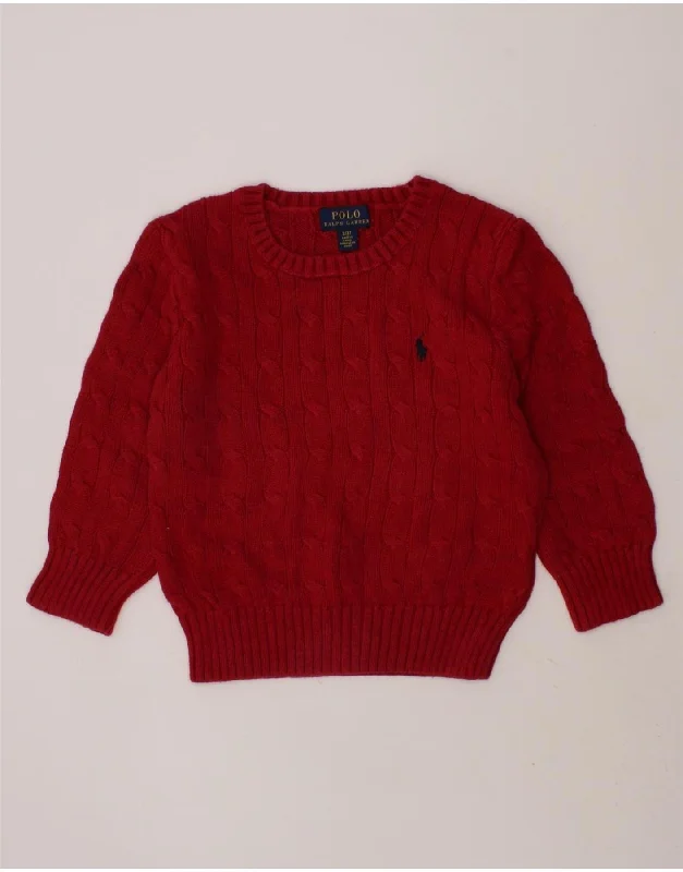 POLO RALPH LAUREN Boys Boat Neck Jumper Sweater 2-3 Years Red Cotton