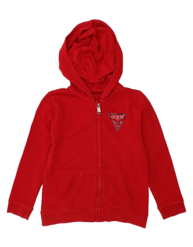 GUESS Girls Zip Hoodie Sweater 4-5 Years Red Cotton