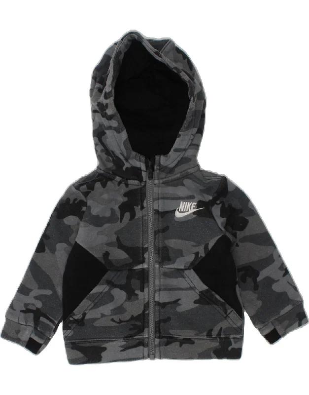 NIKE Baby Boys Zip Hoodie Sweater 12-18 Months Grey Camouflage Cotton