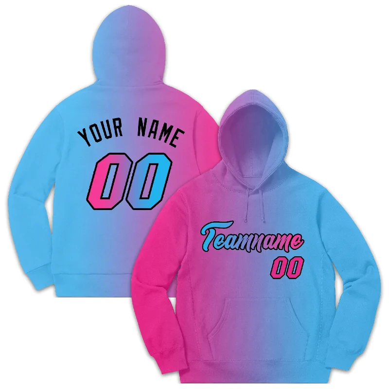 Custom Pink Light Blue Gradient Fashion Casual Pullover Sweatshirt Hoodie